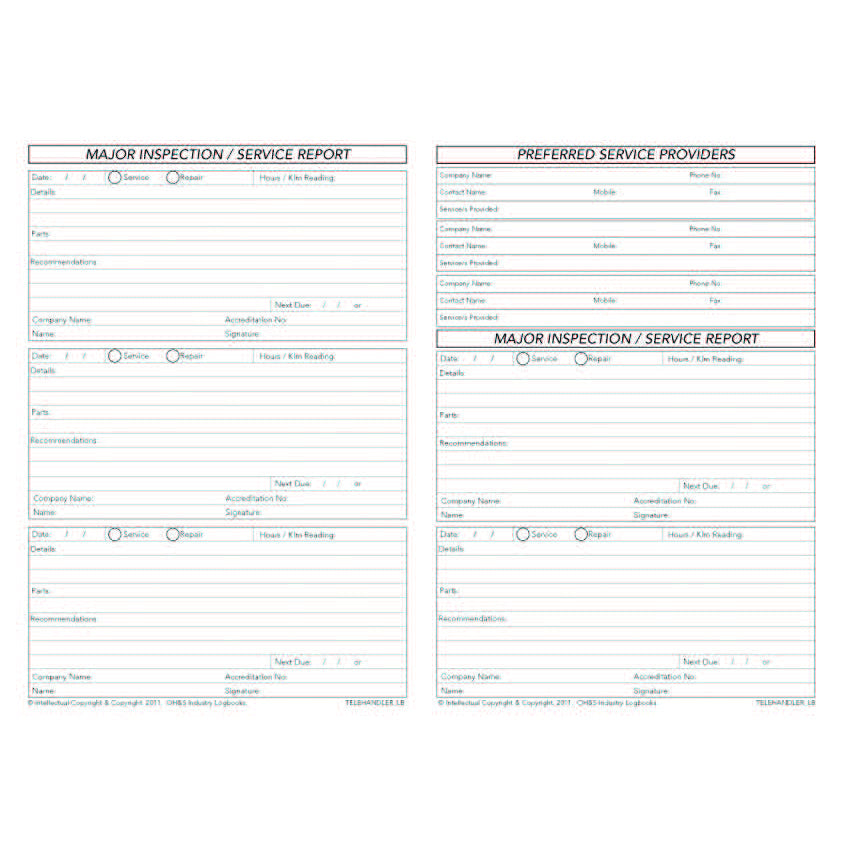 Telehandler Pre Start Safety & Maintenance Checklist Logbook