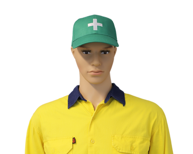 Warden Cap - Green First Aid on model